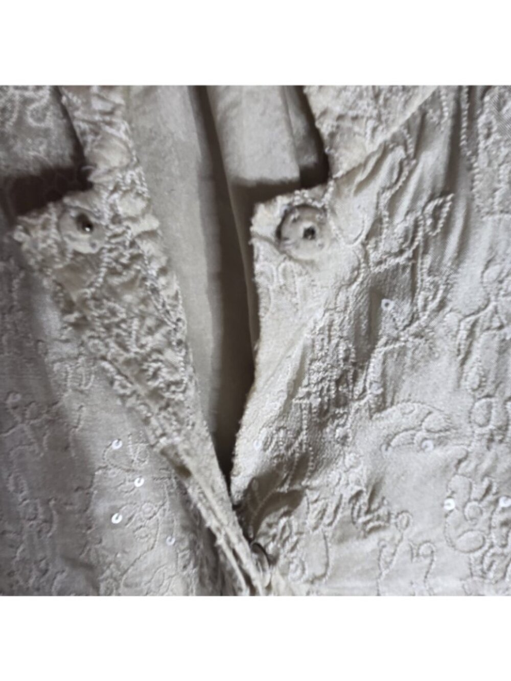 Eileen Fisher Embroidered Sequin Silk Blazer Cream High Neck Petite Size M - Picture 13 of 16